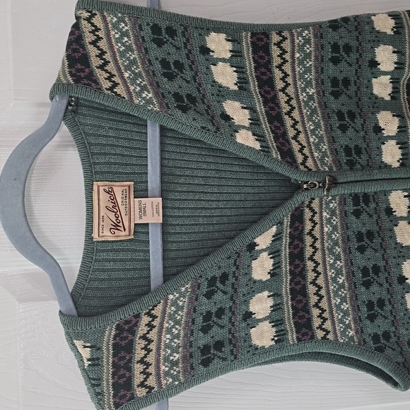 Vintage Woolrich Women's Sweater Full Zip Vest Sea Green Sheep Size Small - Picture 3 of 13